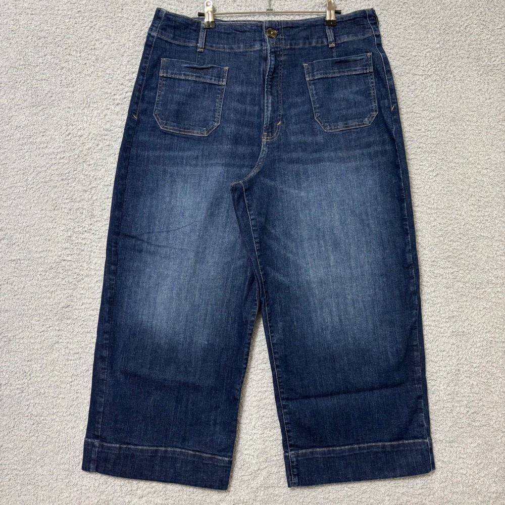 Wide Leg High Rise Crop Jeans Dark Wash Size 18 Minimal Chic Stretch Structured
